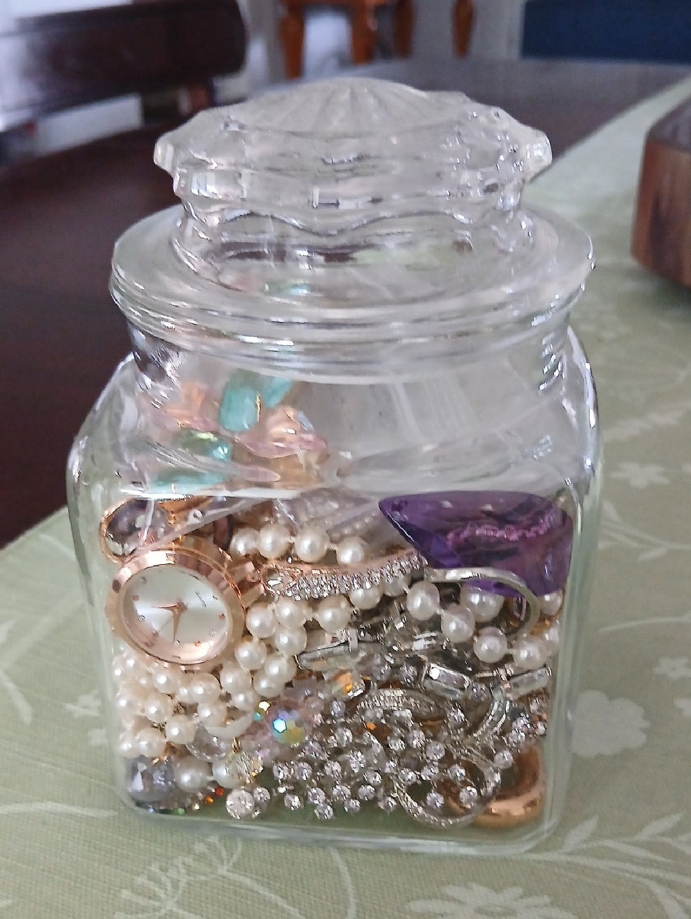 Clear Glass Jewelry Storage Jar with Lid - Versatile Home Organizer